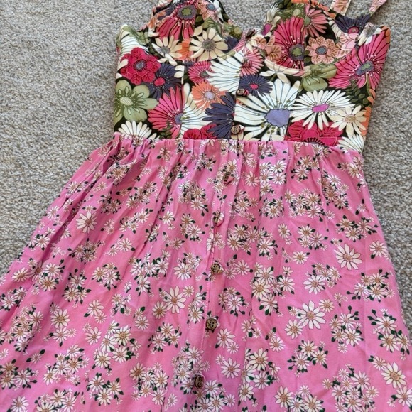 Agua Bendita Alani Javi Dress‎ Womens M Pink Floral Cottagecore Vacation Maxi - Picture 3 of 12